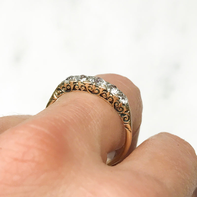 Eleanor antique Victorian five stone diamond engagement ring