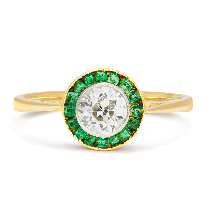 Estelle antique diamond and emerald Art Deco Target ring