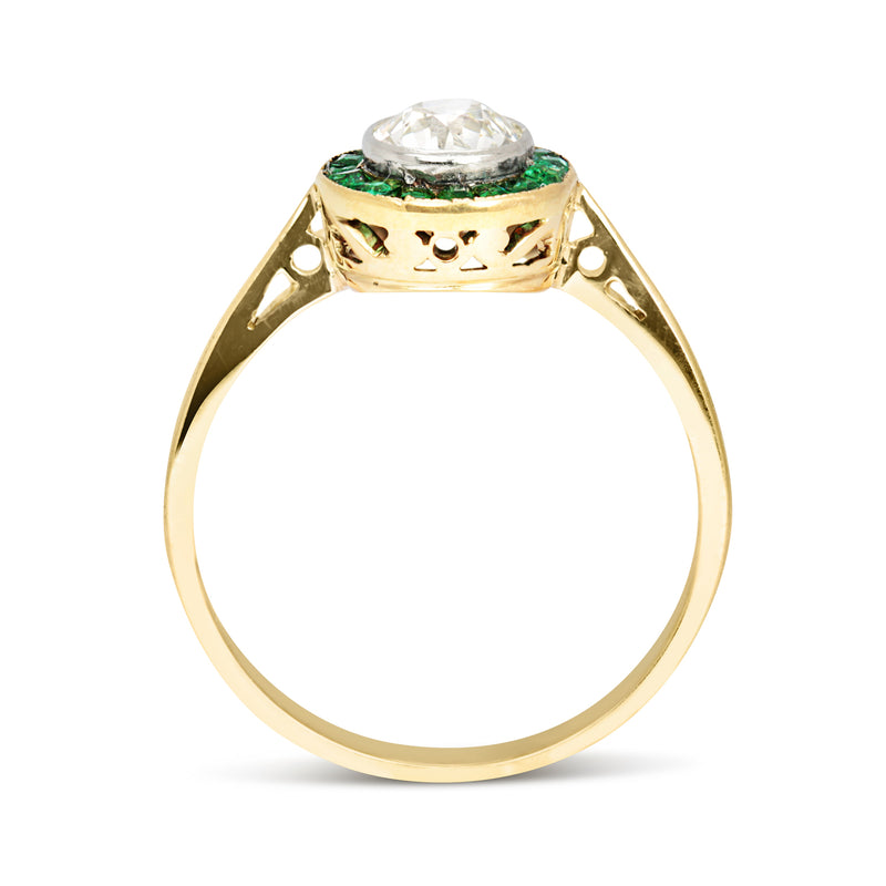 Estelle antique diamond and emerald Art Deco Target ring