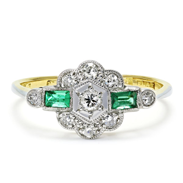 Etta emerald and diamond Art Deco engagement ring