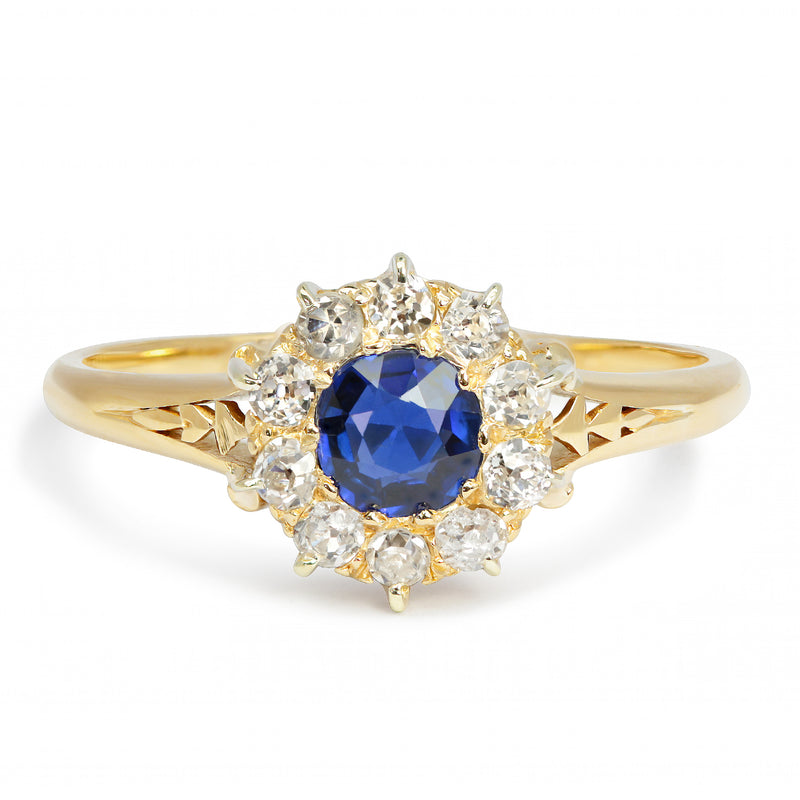Flora antique Victorian sapphire and diamond cluster engagement ring