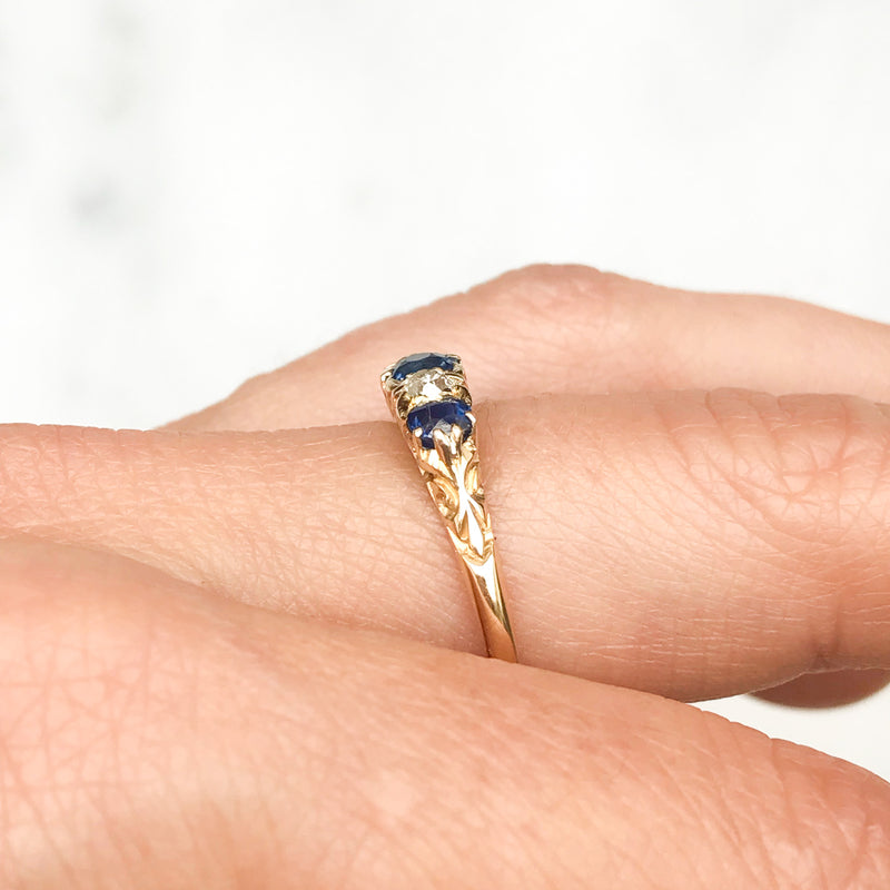 Georgina Antique Sapphire and Diamond Five Stone Engagement Ring
