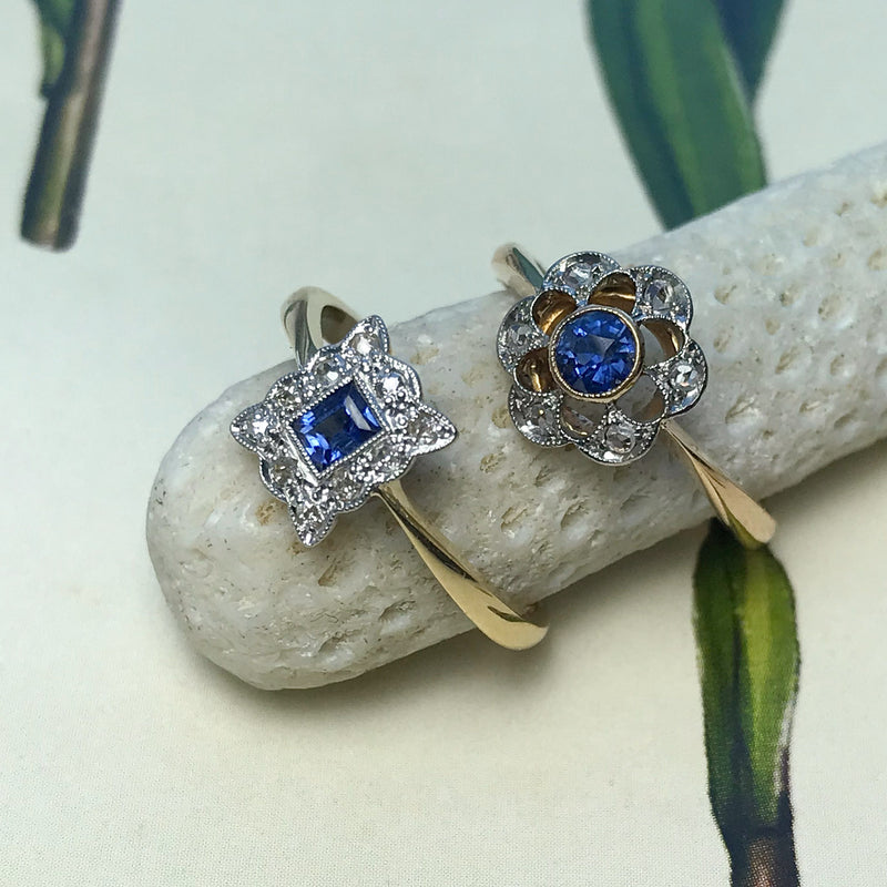Seraphine antique Edwardian sapphire and diamond engagement ring