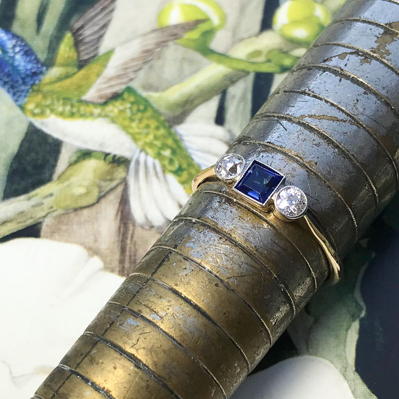 Sylvie antique sapphire and diamond trilogy engagement ring