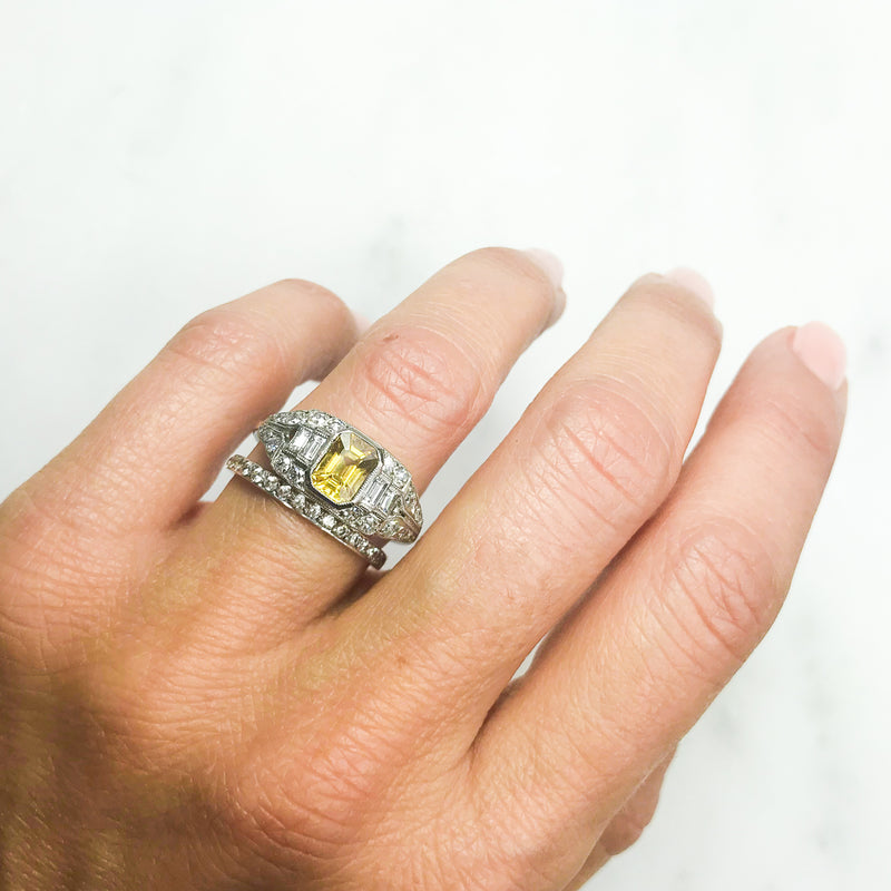 Coco Art Deco style yellow sapphire and diamond ring