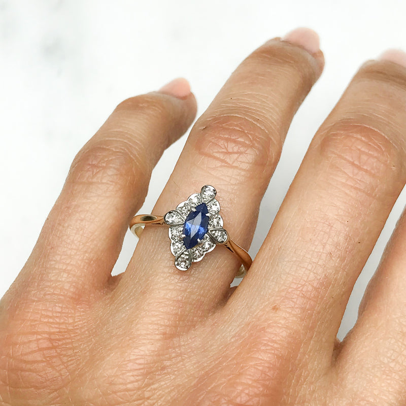 Diamond shaped sapphire ring deals