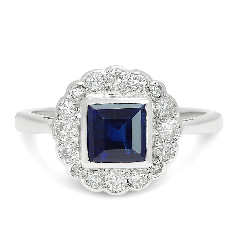 Ophelia vintage sapphire and diamond cluster engagement ring