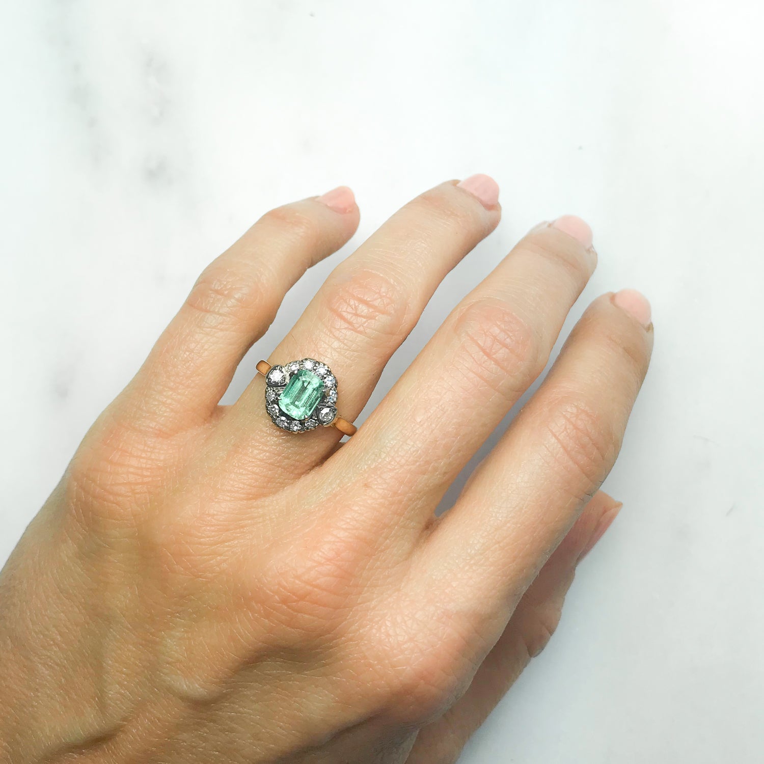 Penelope Victorian emerald and diamond engagement ring