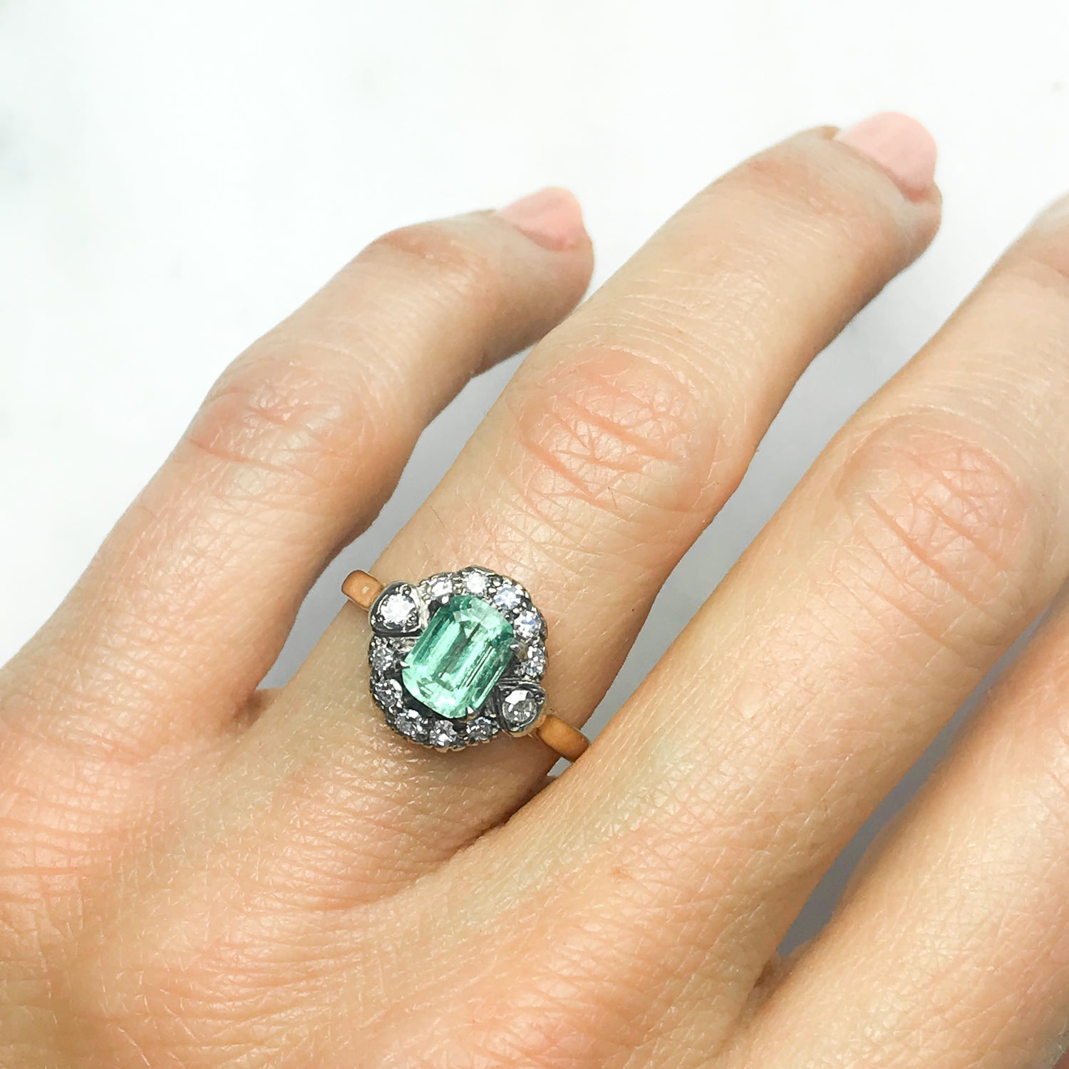 Penelope Victorian emerald and diamond engagement ring