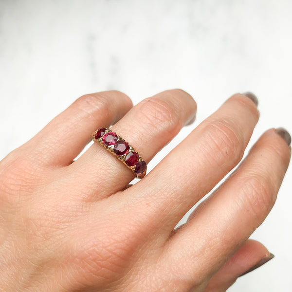 Scarlett antique Victorian five stone ruby engagement ring