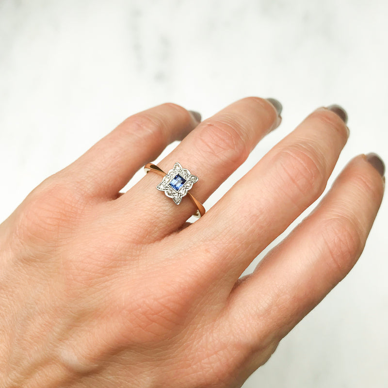 Seraphine antique Edwardian sapphire and diamond engagement ring