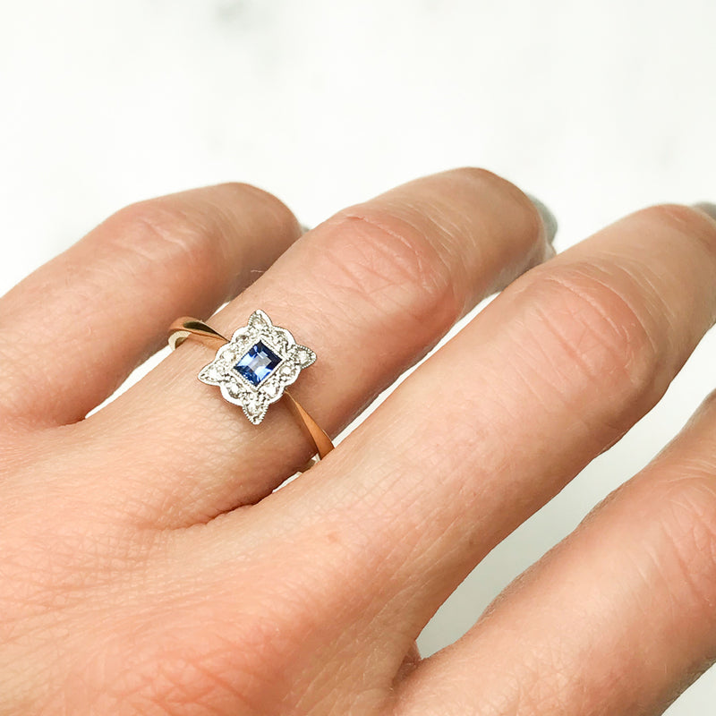 Seraphine antique Edwardian sapphire and diamond engagement ring