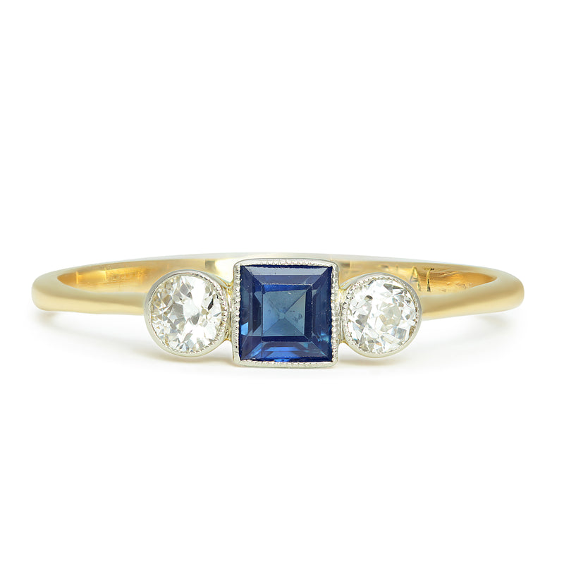 Sylvie antique sapphire and diamond trilogy engagement ring