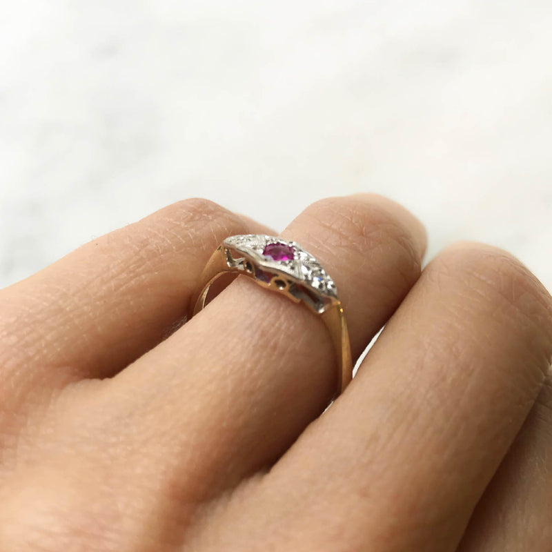 Ava ruby and diamond Edwardian engagement ring
