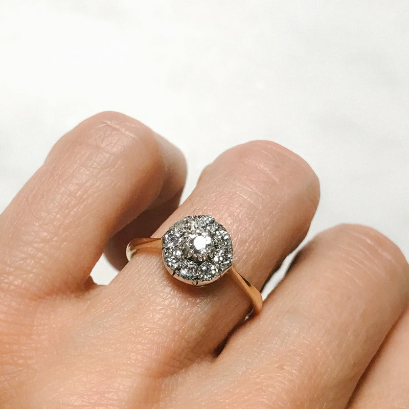 Victorian Pavé set cathedral victorian inspired halo diamond engagemen