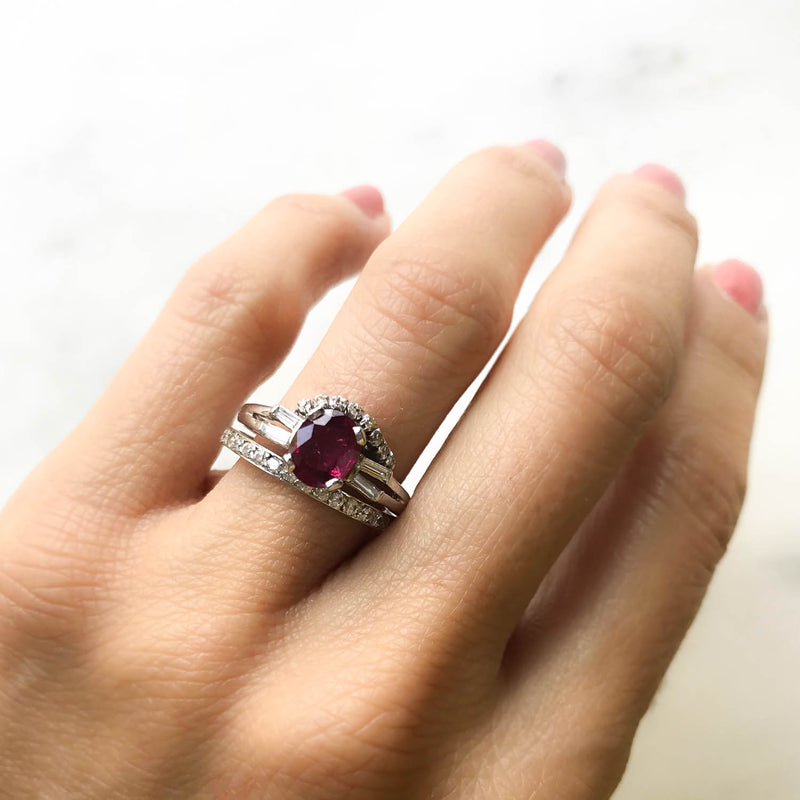 Tabitha vintage style ruby and diamond engagement ring