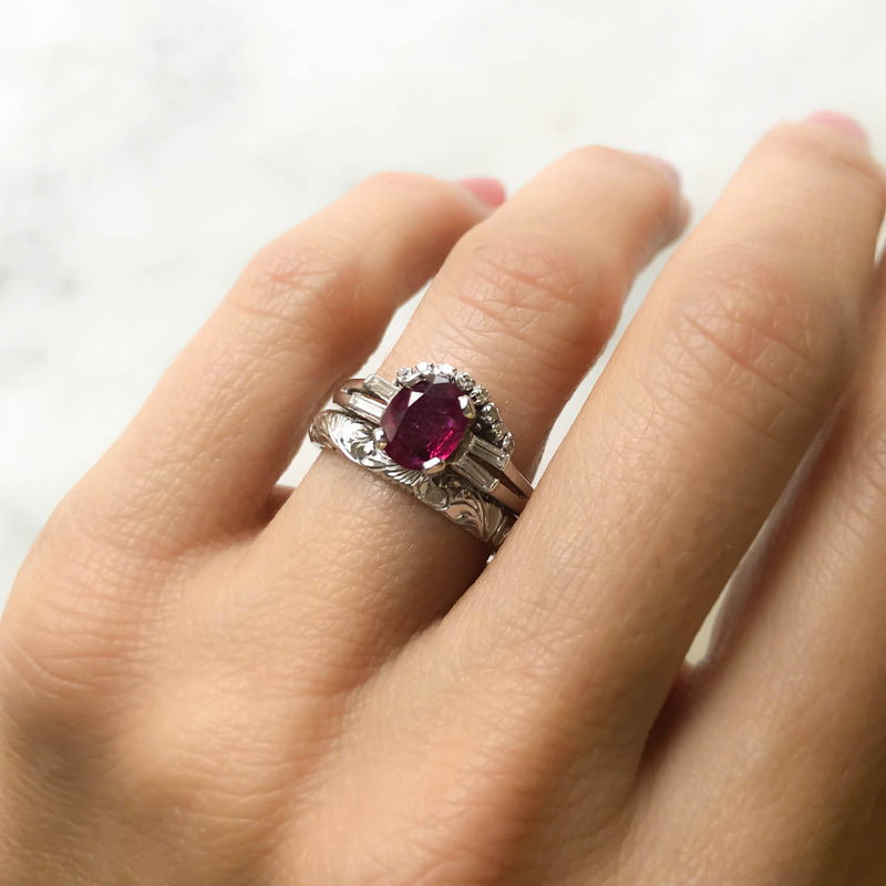 Tabitha vintage style ruby and diamond engagement ring