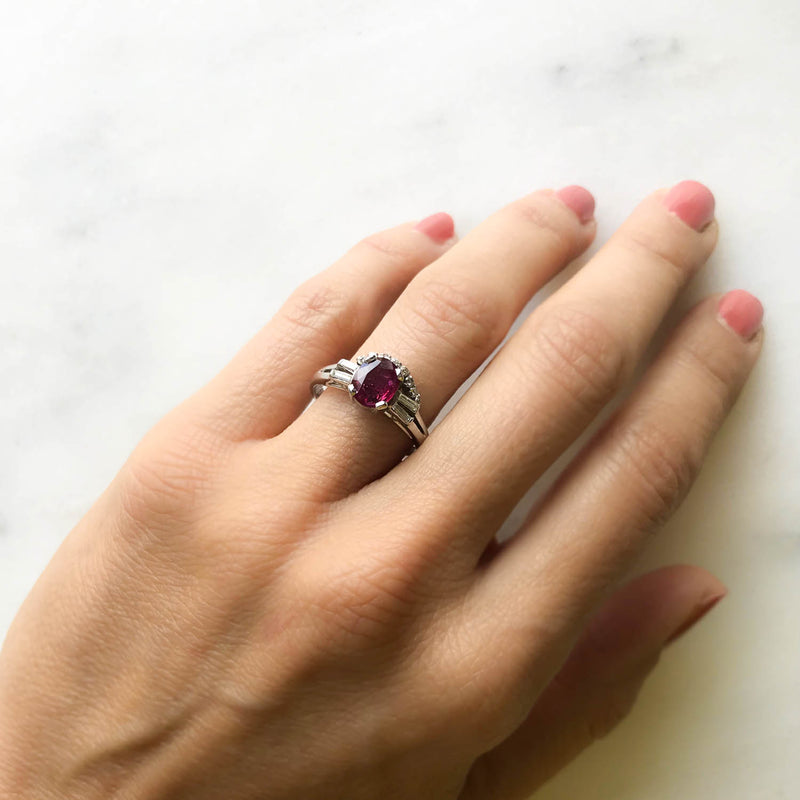 Tabitha vintage style ruby and diamond engagement ring