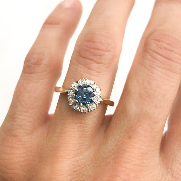 Silvia sapphire and diamond cluster engagement ring