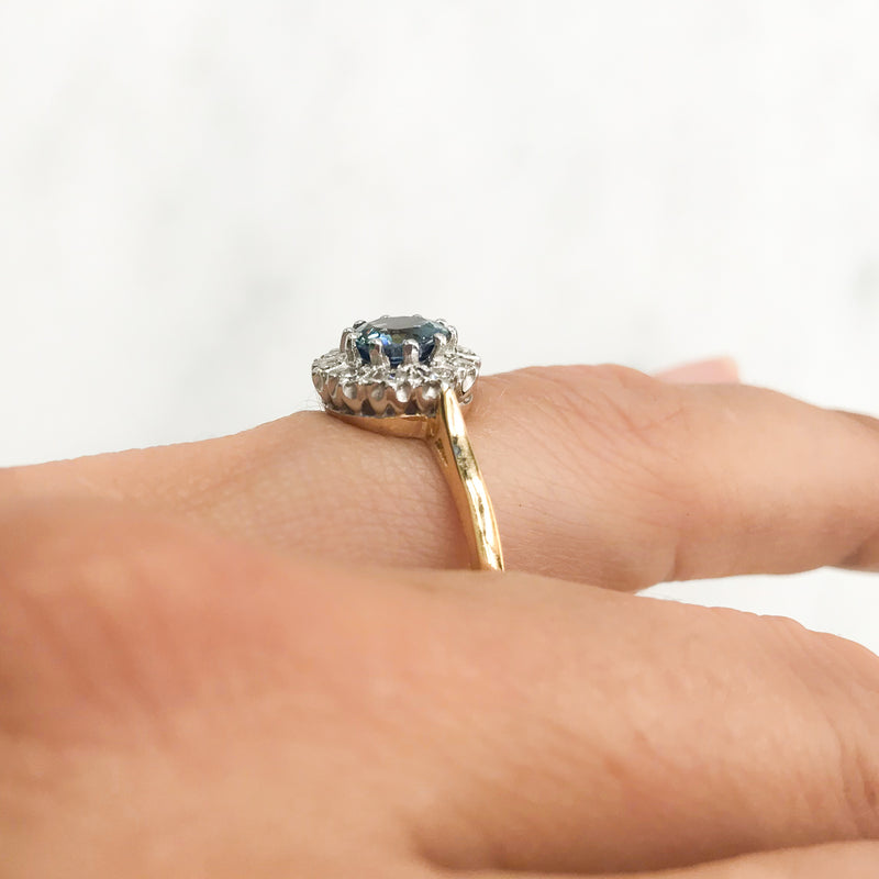 Silvia sapphire and diamond cluster engagement ring