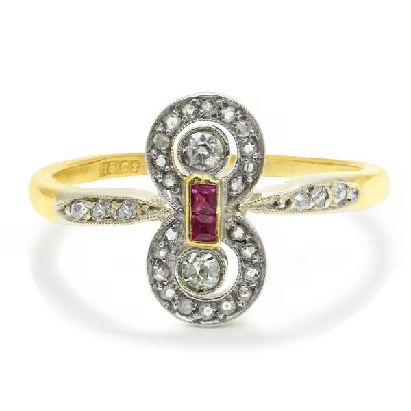 Violette ruby and diamond Edwardian engagement ring