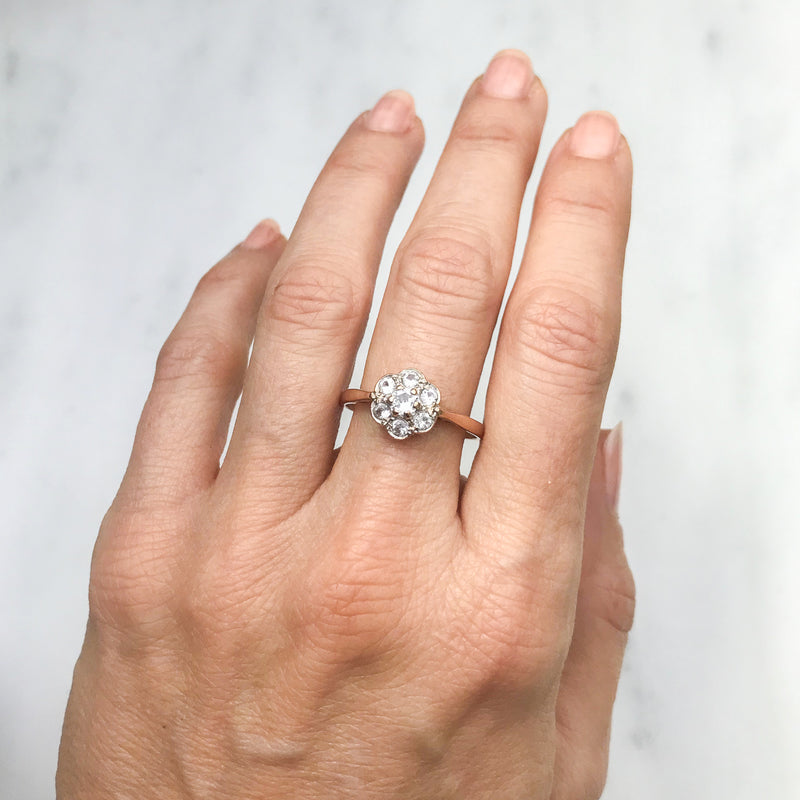 Anna vintage white sapphire daisy engagement ring