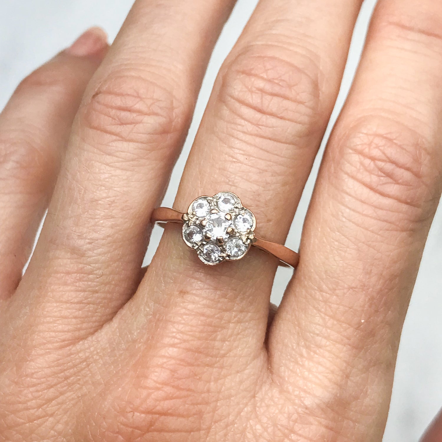 Daisy Rint Anna Vintage White Sapphire Daisy Engagement Ring – Vintage Ring Co