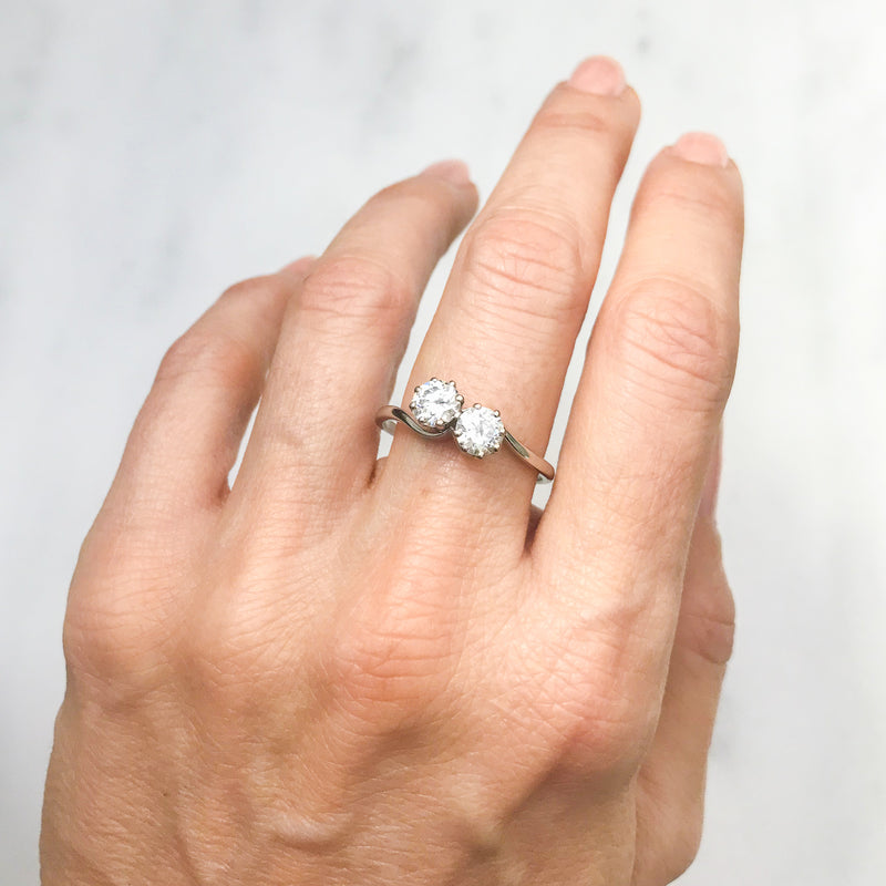 Bernadette vintage 1.10 carat diamond toi et moi engagement ring