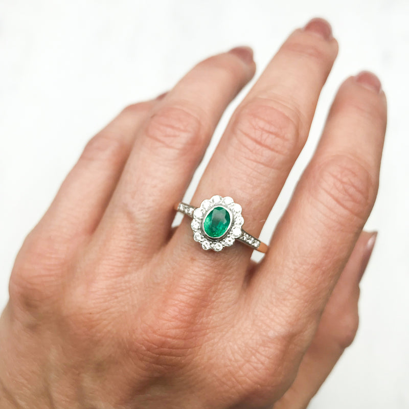 Natural emerald and diamonds bridal ring set, baroque inspired rose gold engagement  ring set / Sophie | Eden Garden Jewelry™