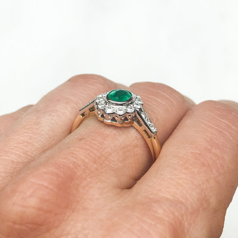 Clara vintage emerald and diamond cluster engagement ring
