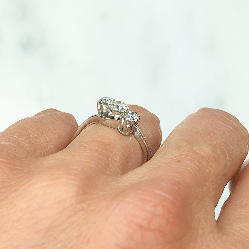 Emmeline antique three stone diamond engagement ring