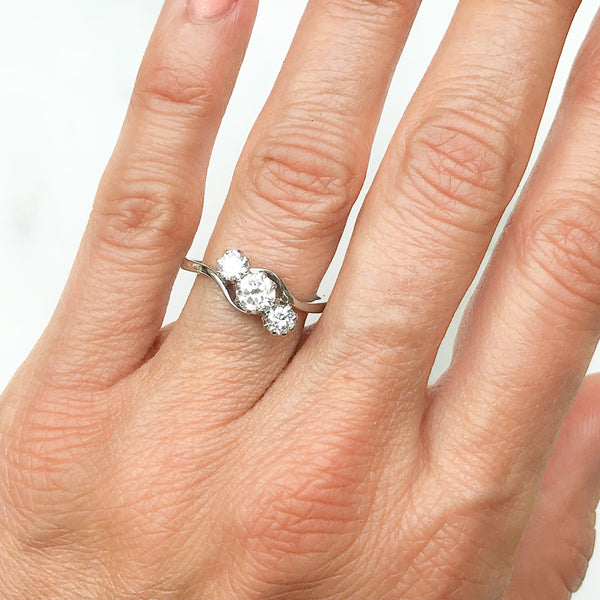 Emmeline antique three stone diamond engagement ring