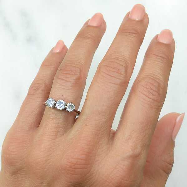 Irene antique three stone diamond engagement ring