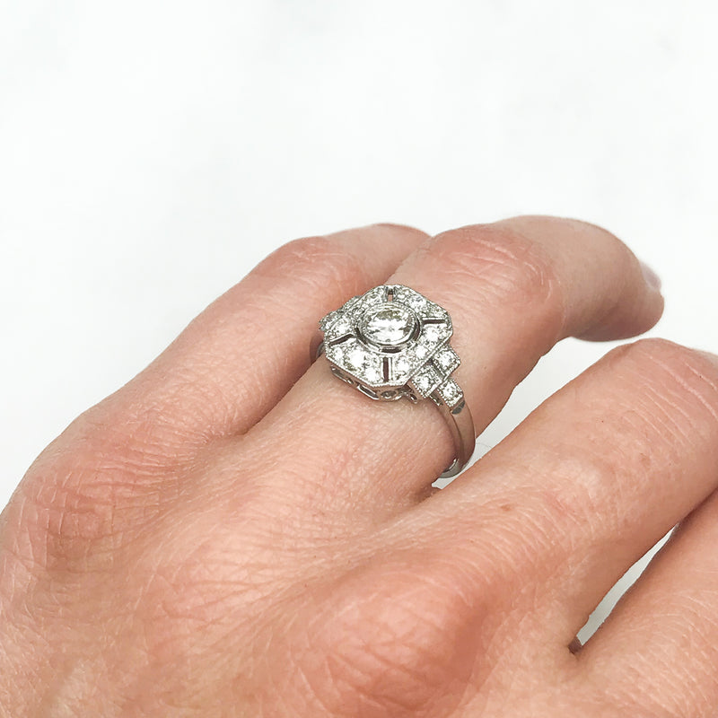 Jean Art Deco style diamond plaque engagement ring