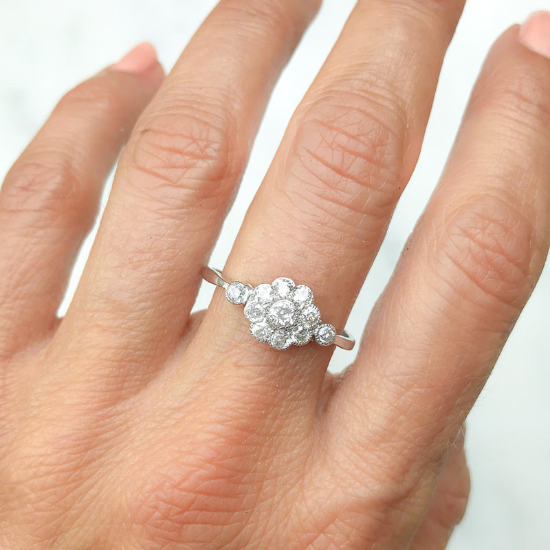 Primrose antique diamond daisy cluster engagement ring