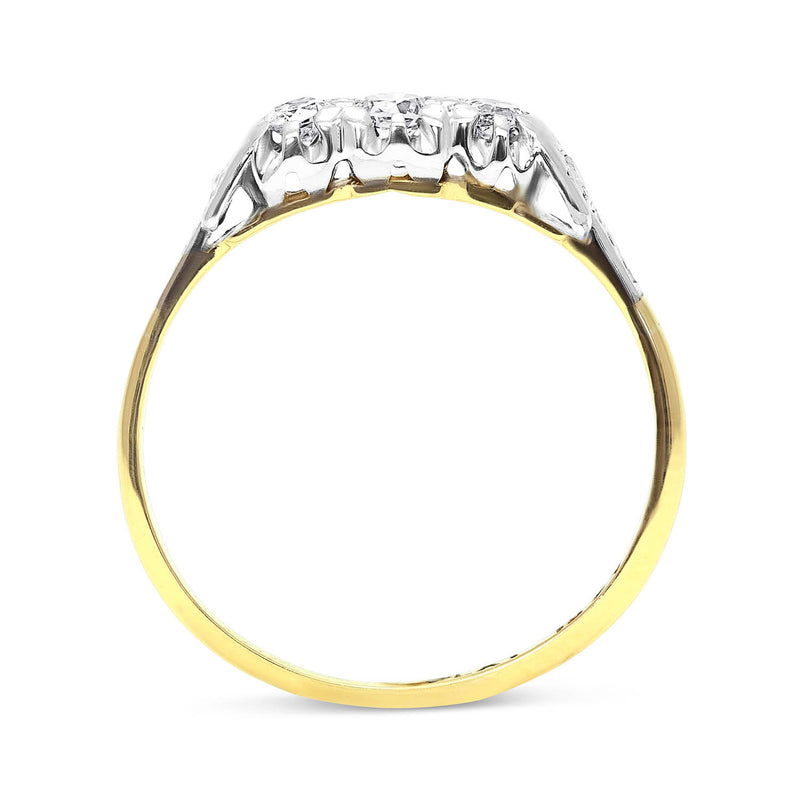 Dorothy mid-century three stone diamond engagement ring side view